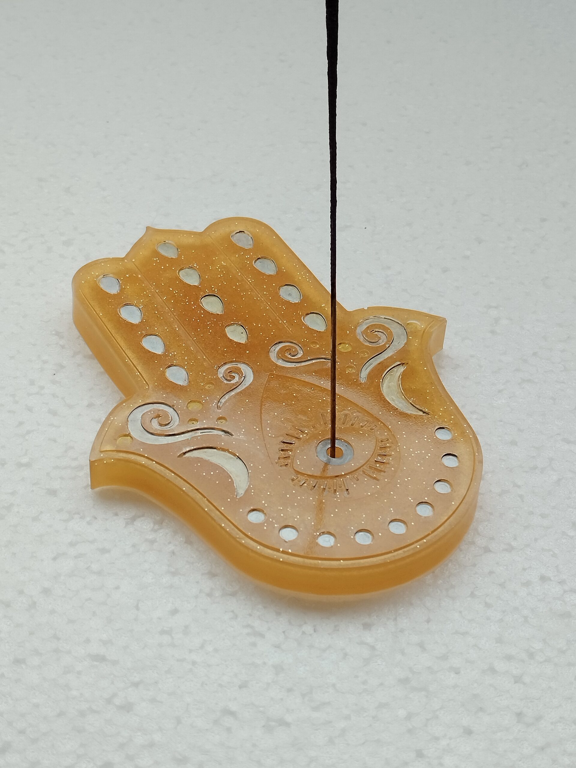 Porte-encens main de Fatma doré pailleté - Résine époxy