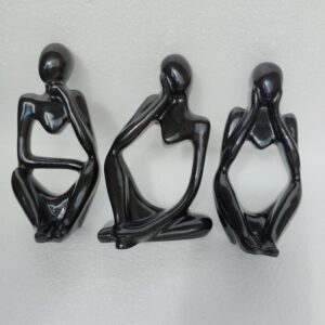 Trio de Sculptures Contemplatives en Résine Époxy Noire