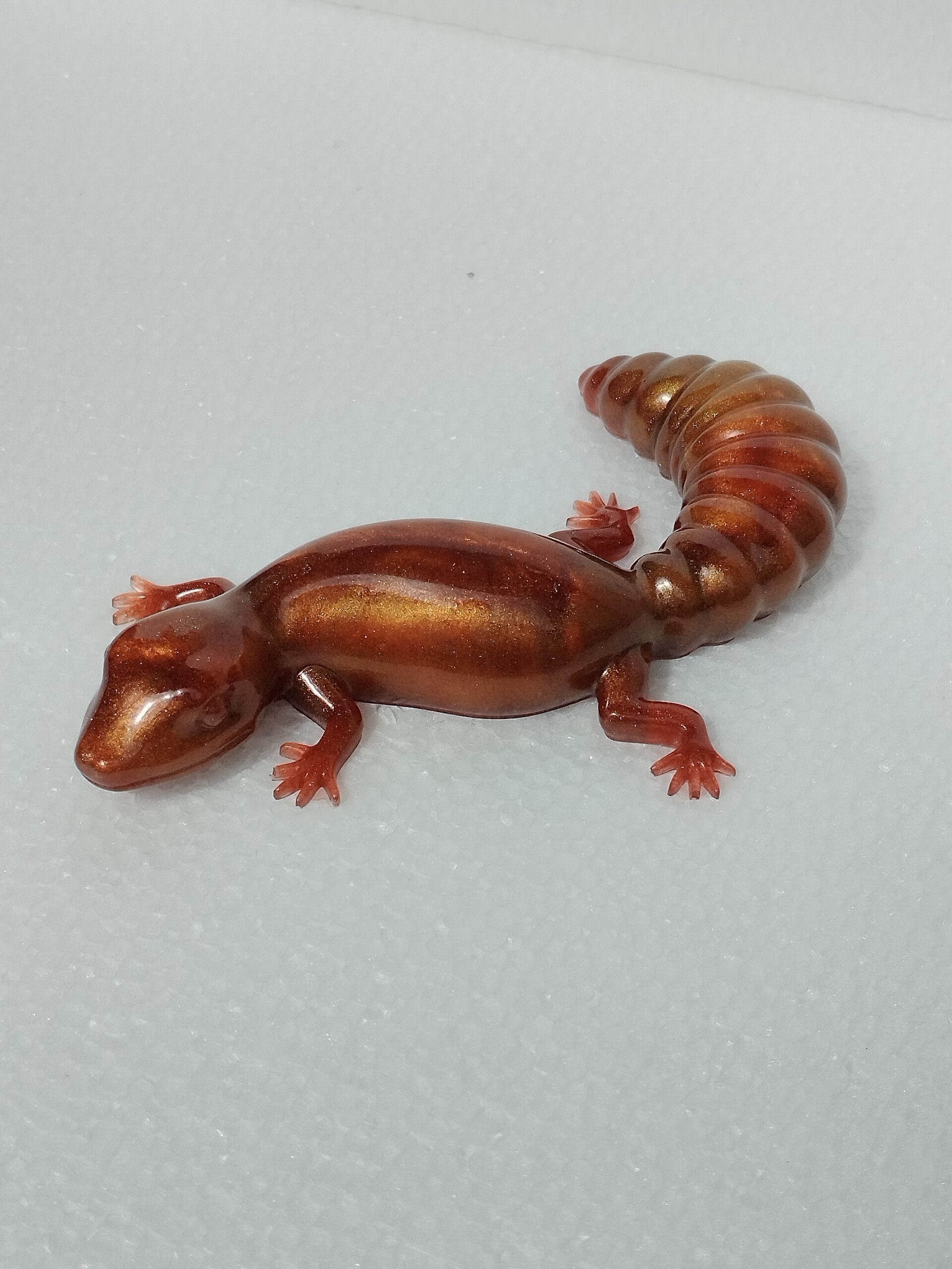 Lézard Décoratif en Résine Époxy Cuivré et Doré