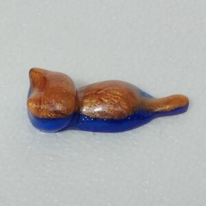 Chat Porte-Stylo en Résine Époxy Marron et Bleu - Création Artisanale